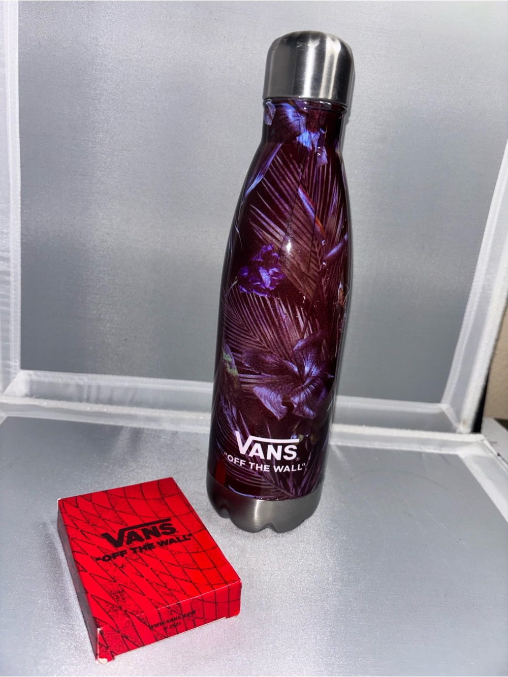 Vans Purple Floral Insulated Bottle with Silver Cap and Vans playing cards
